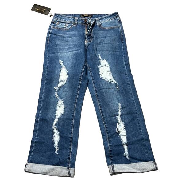 Lucky & Blessed Distressed Denim Capri Size 4 - Picture 1 of 9